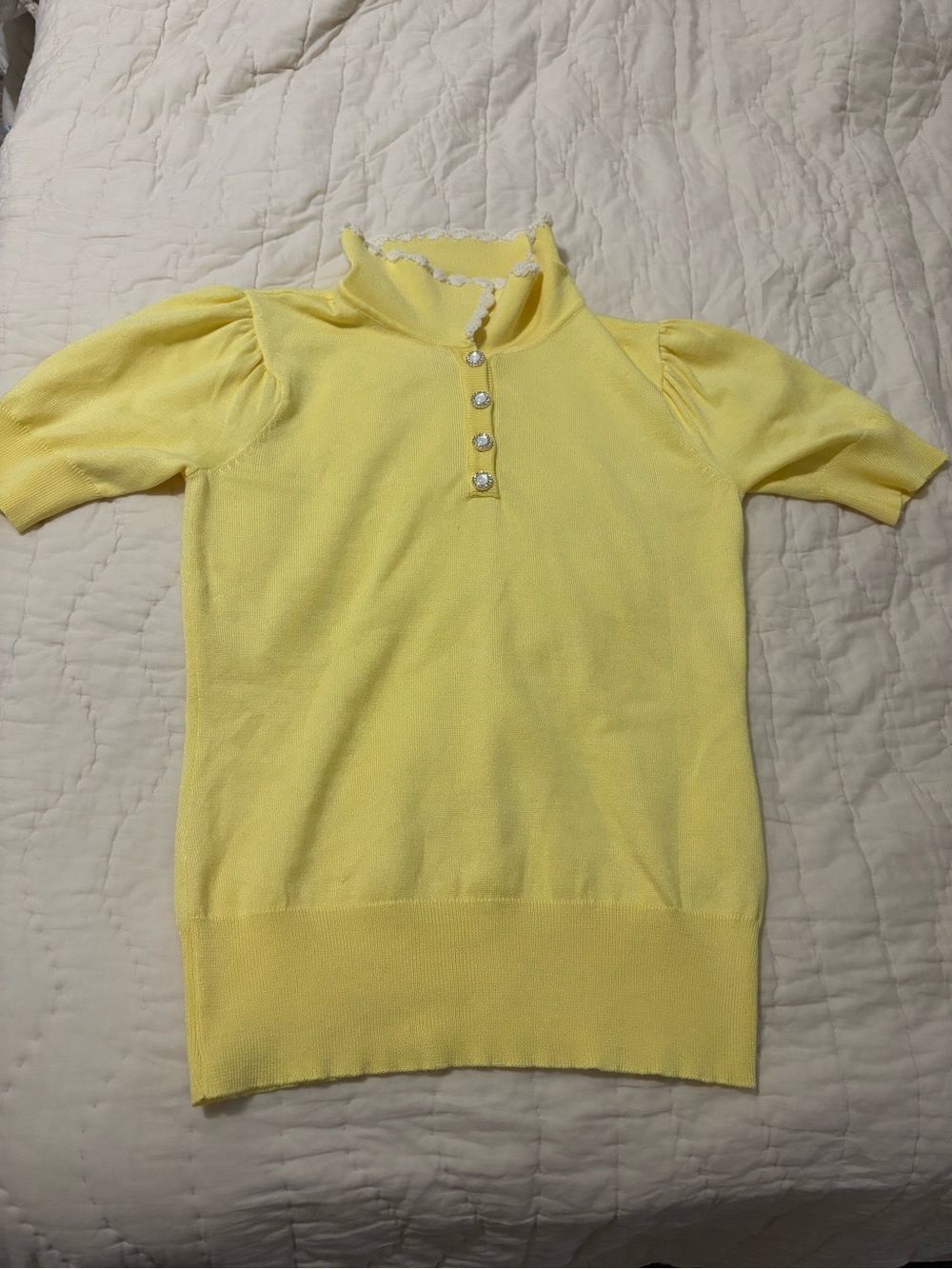 Short Sleeve Ruffle Mock Neck Top - Yellow